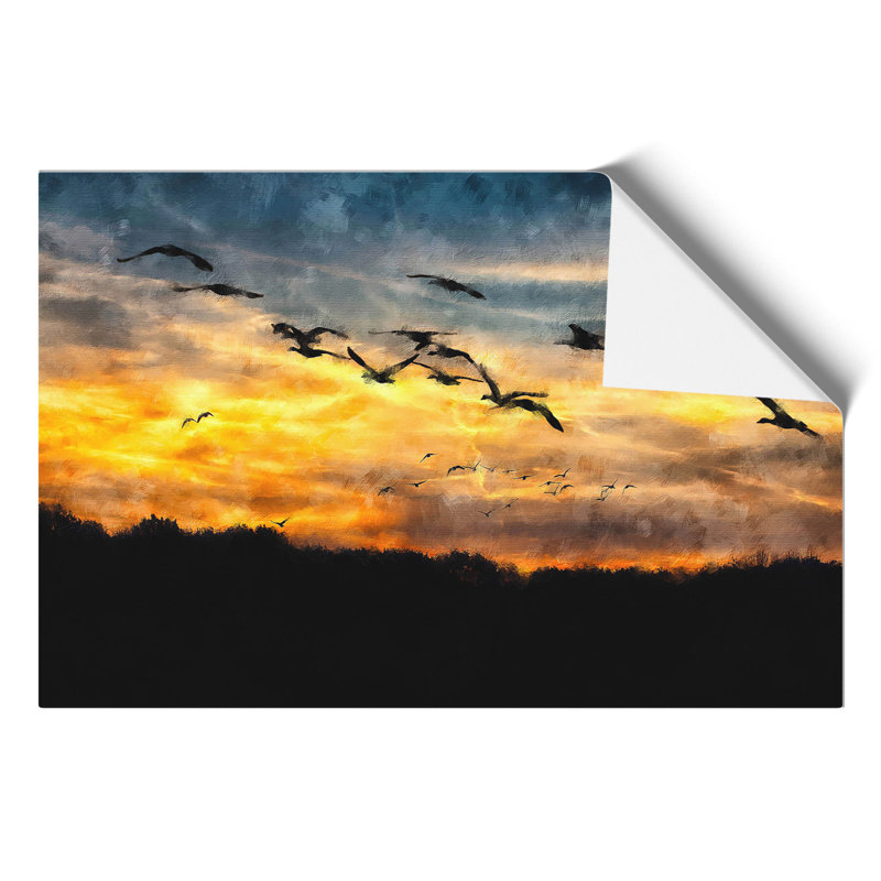Geese at Sunset Painting - Frameless Print, 42cm H x 59cm W x 0.1cm D