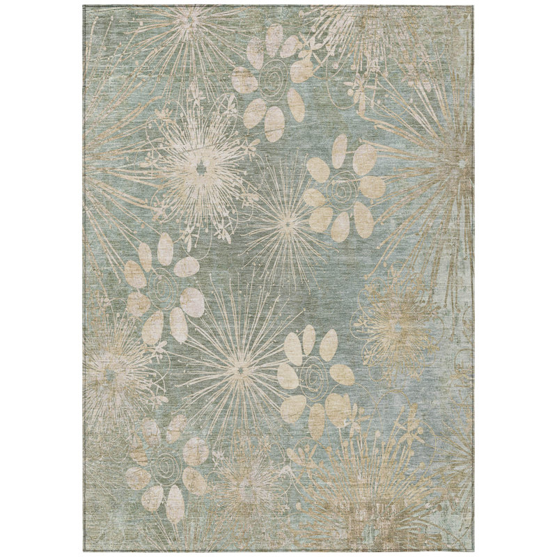 Machine Washable Indoor/Outdoor Kaczor ACN2225 Floral Rug, Rectangle 5' x 7'6"