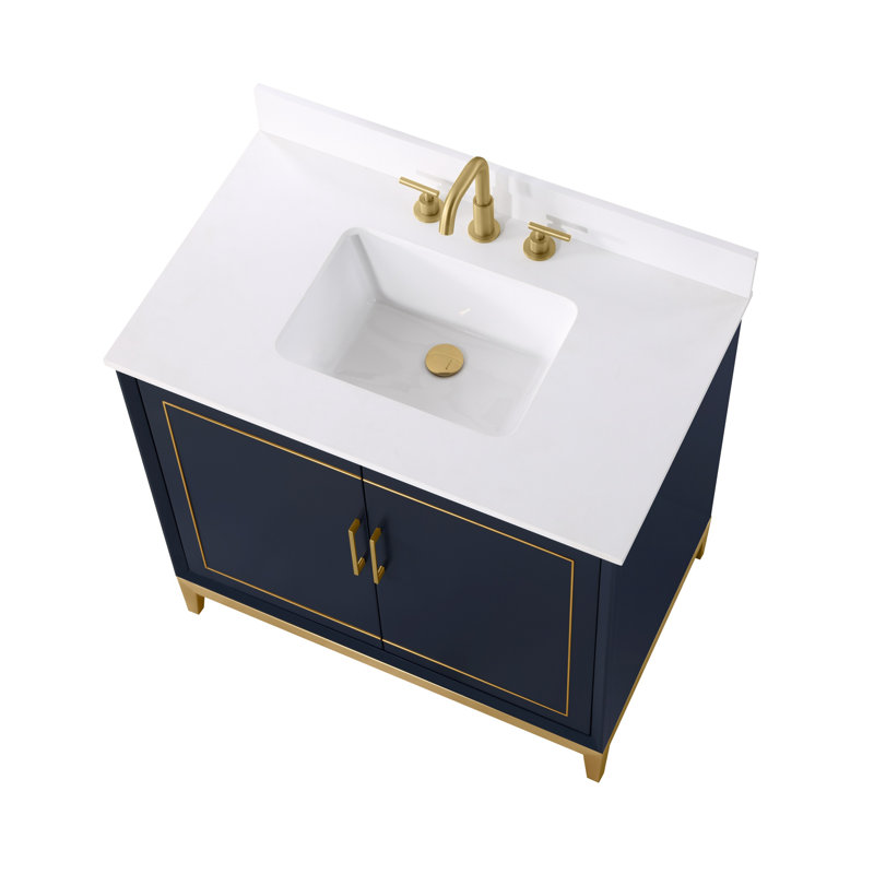 Gracie 36'' W Single Vanity, Satin Brass, Pacific Blue, White Quartz