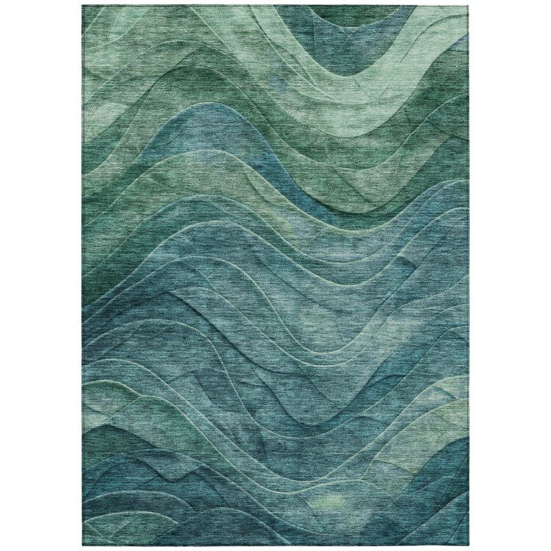 Elion Teal Washable Indoor-Outdoor Rug - , 10' x 14'