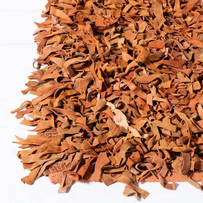 Hand-Knotted Orange Leather Shag Area Rug 4' x 6'