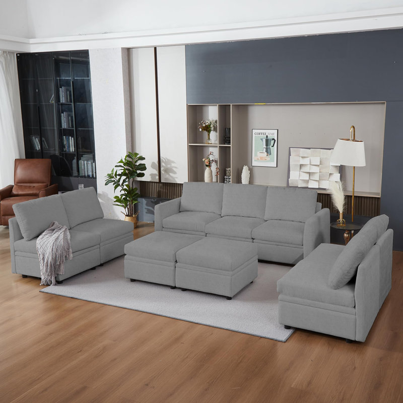 Canapé modulaire modulaire avec sièges de rangement Canapé modulaire réversible 9 places en chenille