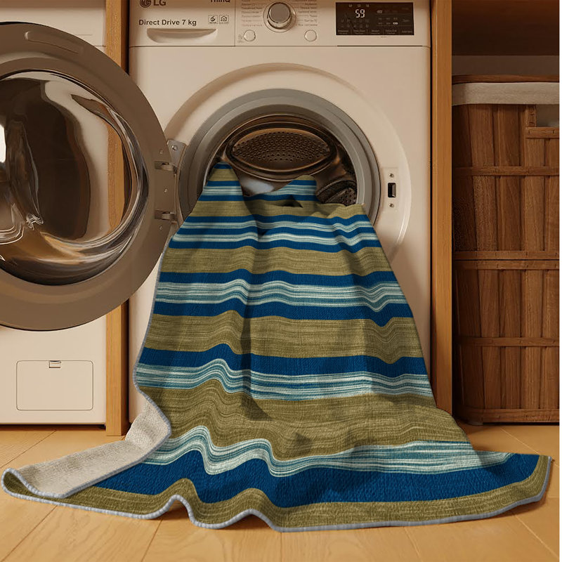 Machine Washable Horizontal Stripes Brown Area Rug