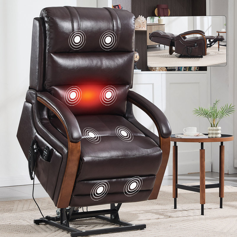 Power Brown Leatheraire Lift Recliner Chair Dual Motor Infinite Position Up To 350 LBS, Dark Brown
