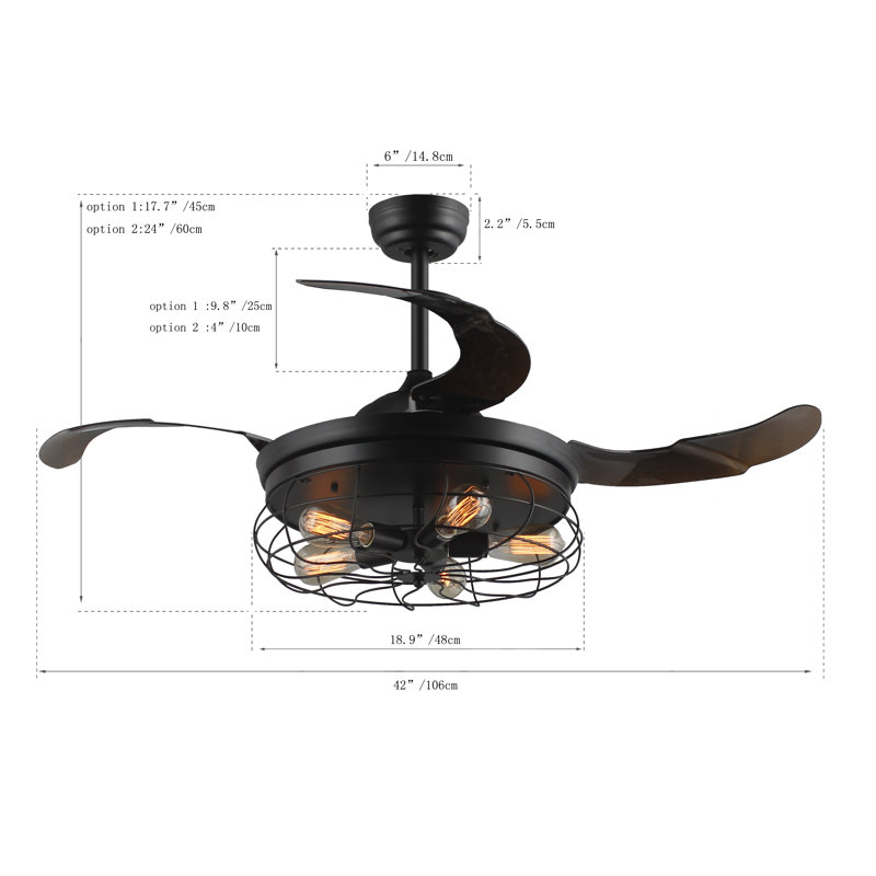 Bairoil 45-Inch Retractable Ceiling Fan with Remote