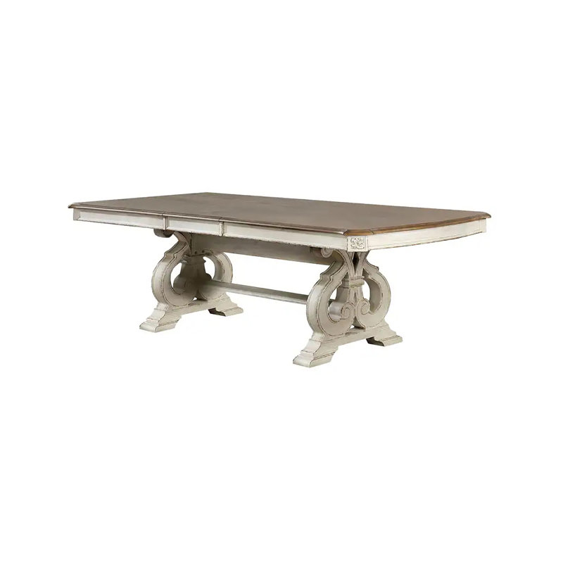 Table de salle à manger rustique 96 ", blanc antique, Brun / blanc antique