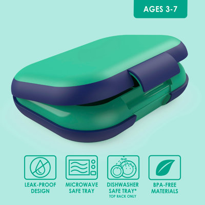 Kids Chill Leak-Proof Lunch Box - Included Reusable Ice Pack Keeps Food Cold; 4-Compartment Bento Lunch Container; Microwave/Dishwasher Safe