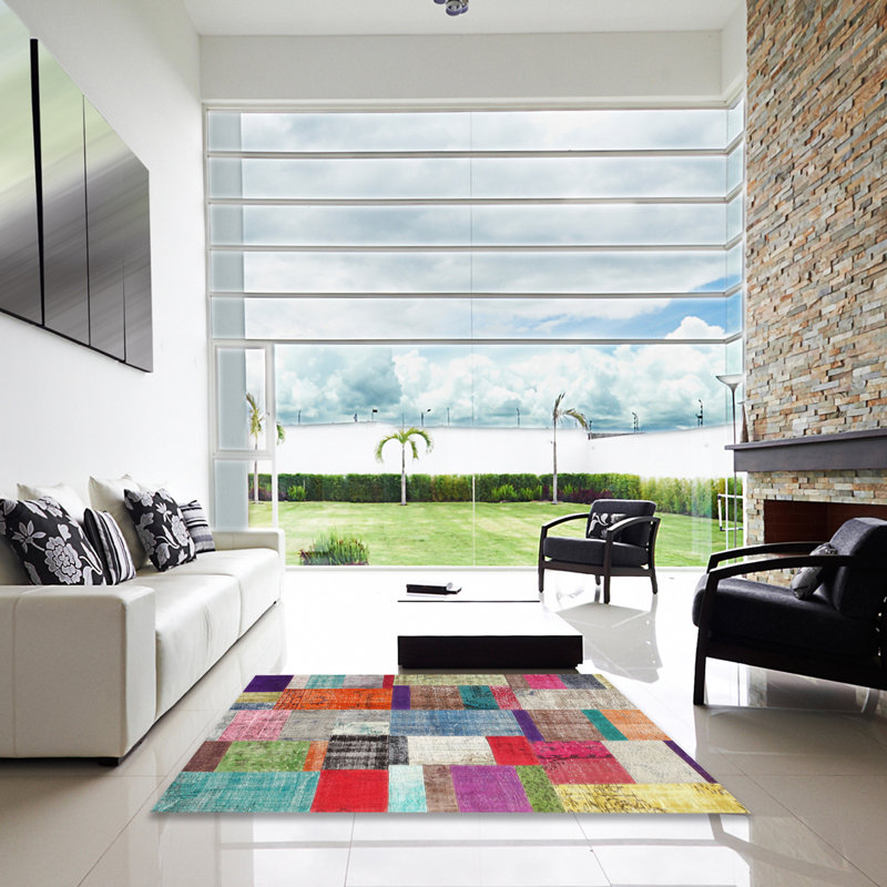 Tapis patchwork gris / brun / bleu, Carré 6 pi