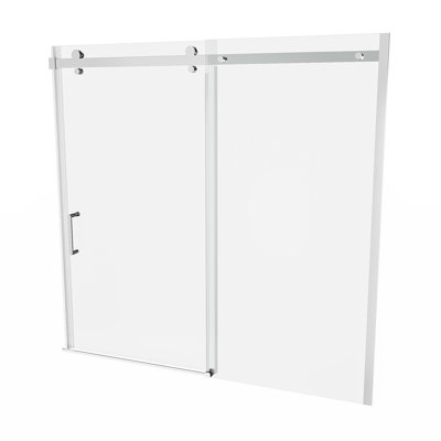 56 à 60 po L x H 58 H Porte de baignoire semi-coulissante avec verre trempé transparent de 5/16 8 mm, antirouille, largeur entièrement réglable, porte de verre facile à installer, roulettes en acier inoxydable, rouille