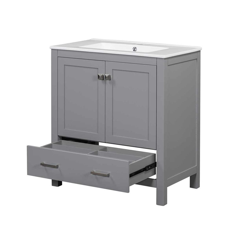 Ensemble de meuble-lavabo 60 po avec lavabos doubles en céramique (séparés), armoire avec tablette de rangement et tiroirs divisés
