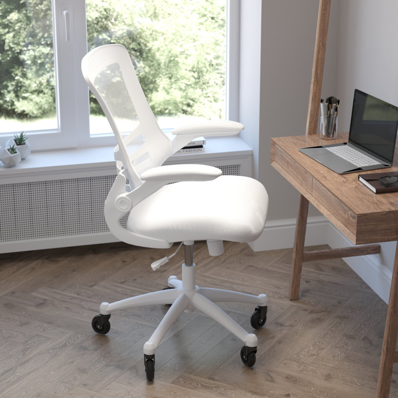 Regent Park Ergonomic Swivel Task Chair with Roller Wheels & Flip Up Arms, White, White
