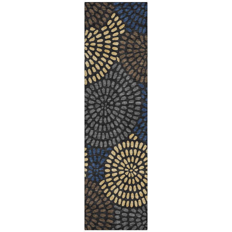 Machine Washable Indoor/Outdoor Chantille ACN2492 Geometric Rug, 2'3" x 7'6" Runner, Black