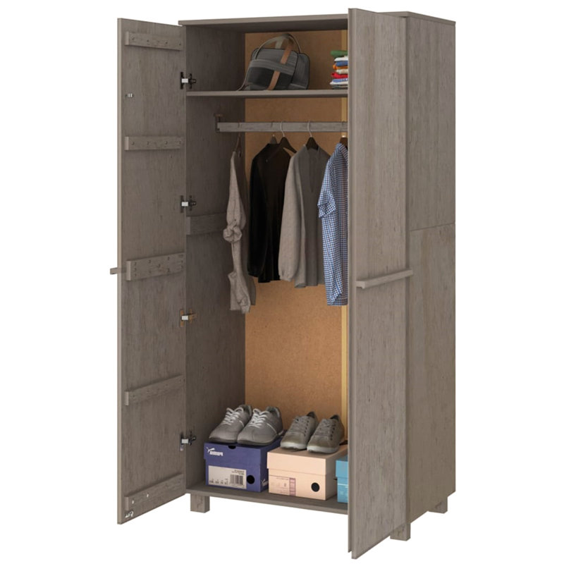 Montvale Solid Wood Wardrobe, Light Grey