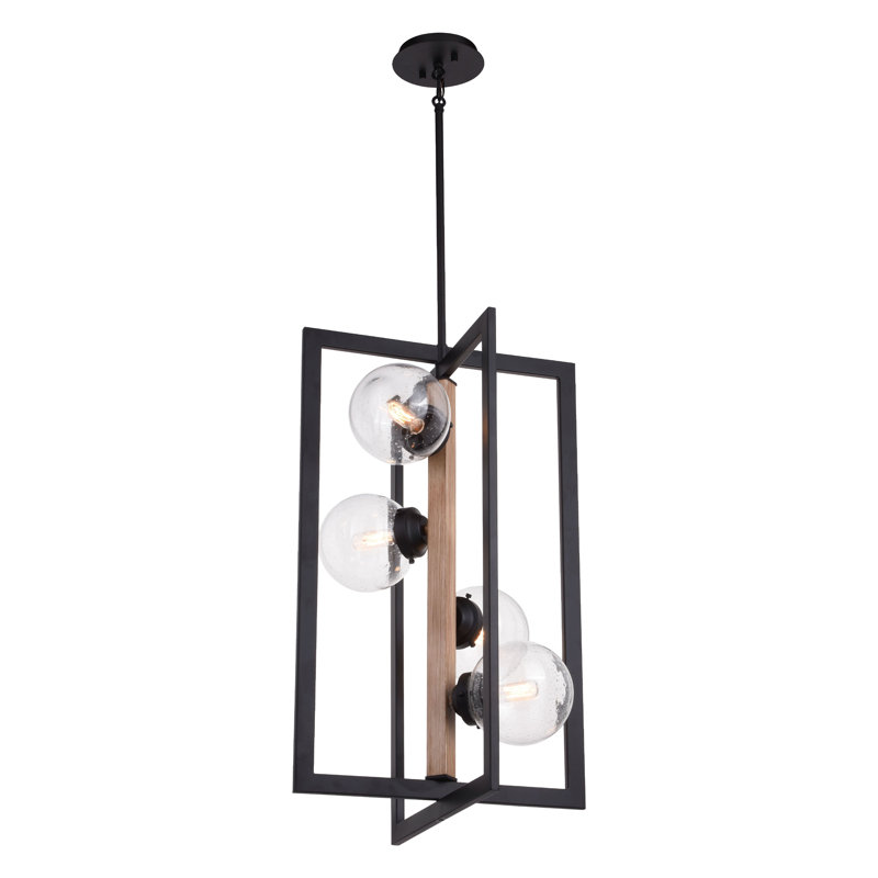 Lustre rectangulaire unique à 4 lumières avec accents de bois Adonay