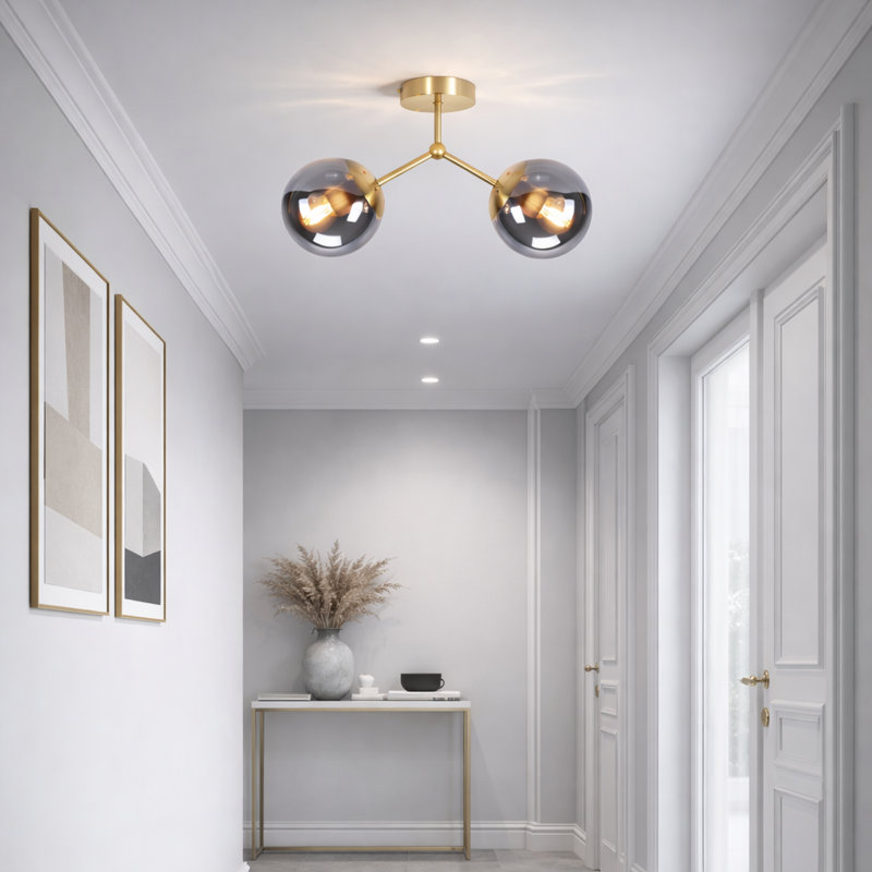Glass Semi Flush Mount 2-lights E27 gold