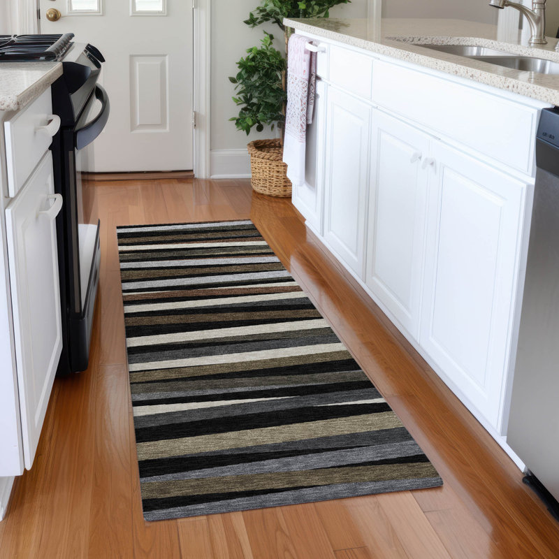 Premium Machine Washable Natoma AMF997 Stripes Rug, Tapis de couloir 2 pi 3 po x 7 pi 6 po