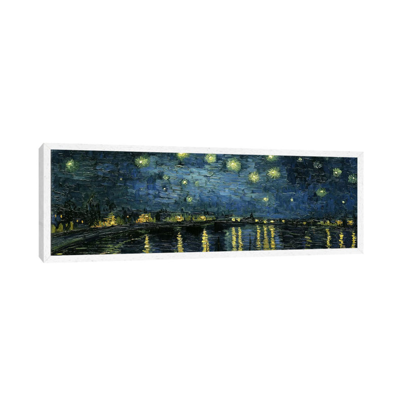 Starry Night Over The Rhone by Vincent Van Gogh - Floater Frame Panoramic Painting on Canvas, White, 30.48 cm H x 91.44 cm W