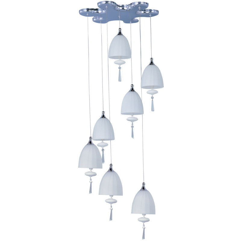 Luminaire suspendu en grappe à 7 lumières Featherste, Blanc mat