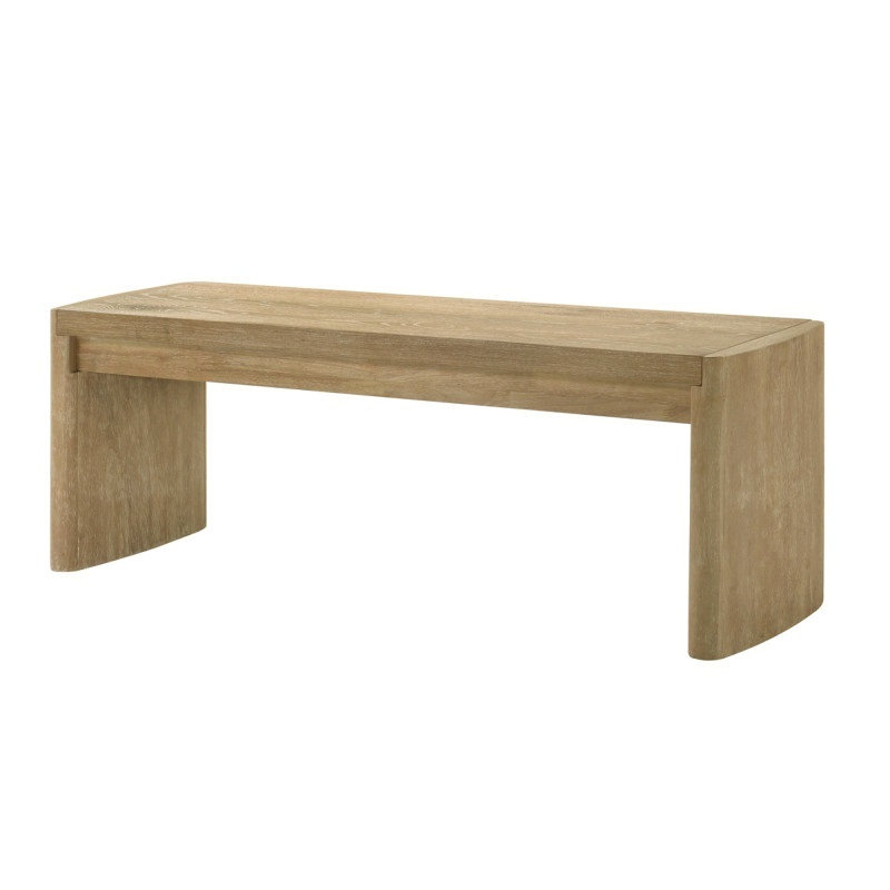 51 Inch Oak Finish Wood Bench For Home Entryway Dining Room, Panel Legs, Light Brown