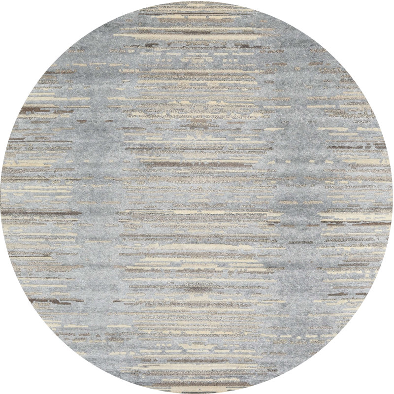 Tapis contemporain gris / beige, Rond 8 pi
