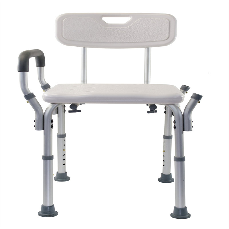 Height Adjustable White Plastic Shower Bench with Padded Arms