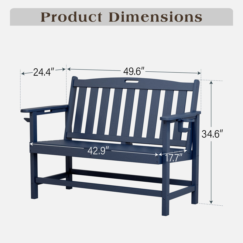 Banc de parc extérieur Hdpe avec porte-gobelet dissimulé, Marine