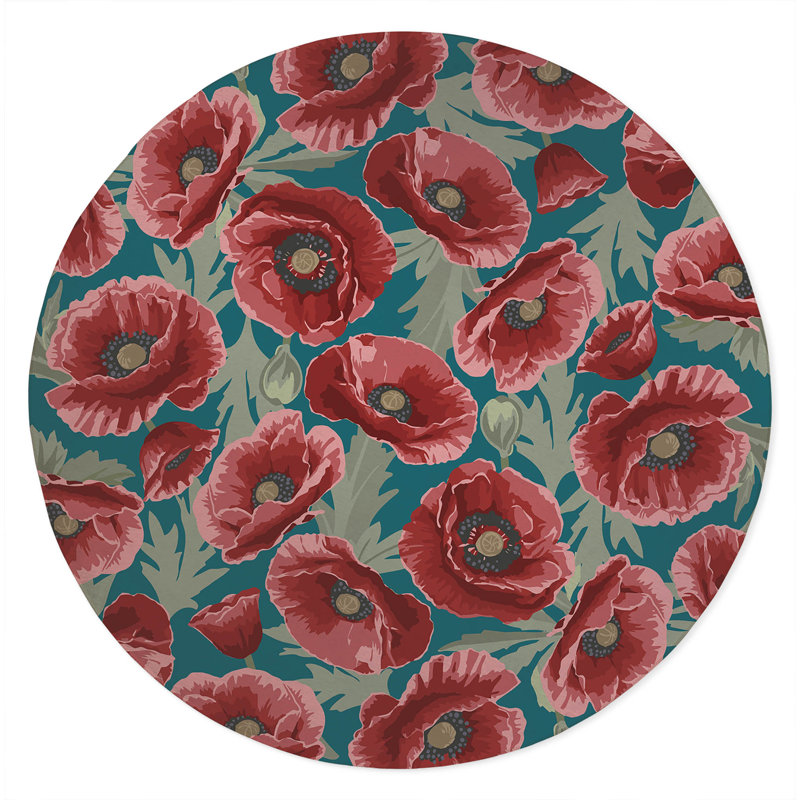 Poppie Soft Step Outdoor Area Rug, Teal, Round 5'