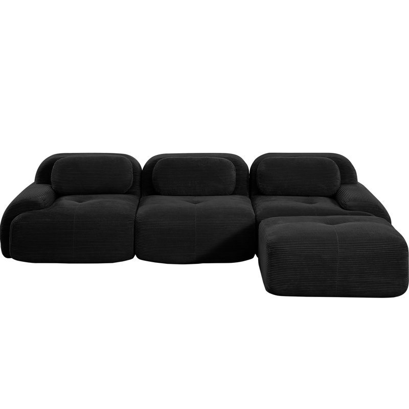 Fauteuil ergonomique modulaire en forme de L, extra-large et incurvé, en mousse haute densité 32D, recouvert de velours côtelé luxueux. Aucun assemblage requis. Base antidérapante noire. Parfait pour la maison et la chambre.