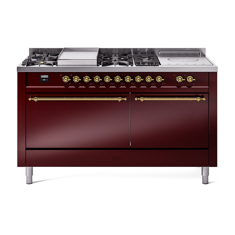 ILVE Nostalgie II, cuisinière à double combustible de 60 po, 7 brûleurs, plaque chauffante, surface de cuisson française