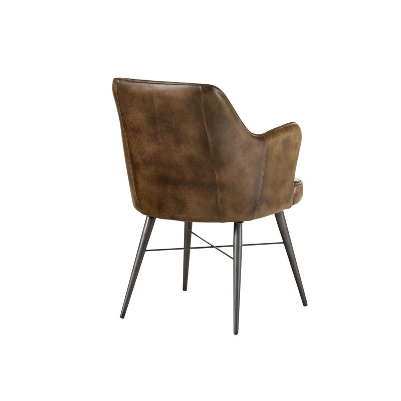 Iron Label 38cm H Genuine Leather Upholstered Accent Chair, Dark brown