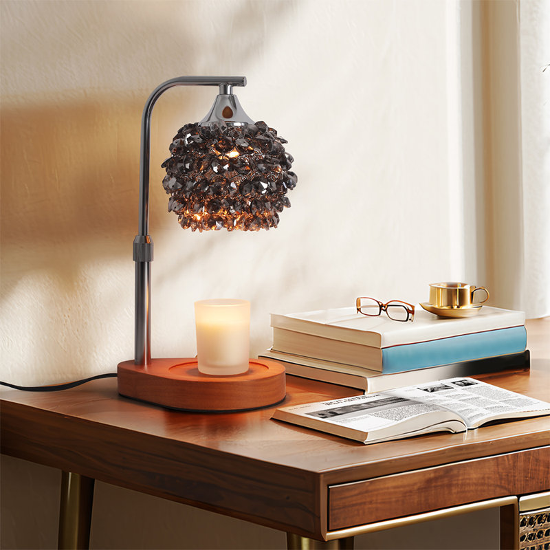 Candle Warmer Lamp with Timer & Dimmer - Adjustable Height with Black Crystal Shade - Includes 2 Bulbs for Wax Melts, Black
