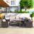 9-pieces Outdoor Half-moon Wicker Conversation Sets With 1 Nesting Coffee Table And Tempered Glass Top