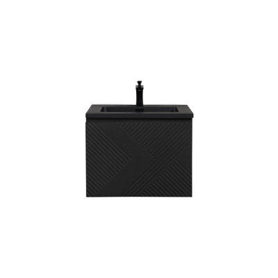 Ensemble de meuble-lavabo mural 24 po à encre simple 24 po avec plateau en pierre de résine noir mat et 2 tiroirs