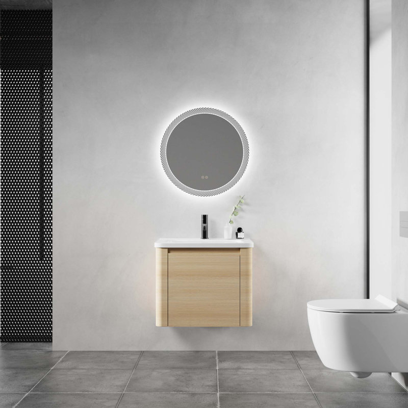 Meuble-lavabo mural avec lavabo en céramique blanche et porte à fermeture en douceur, 24"