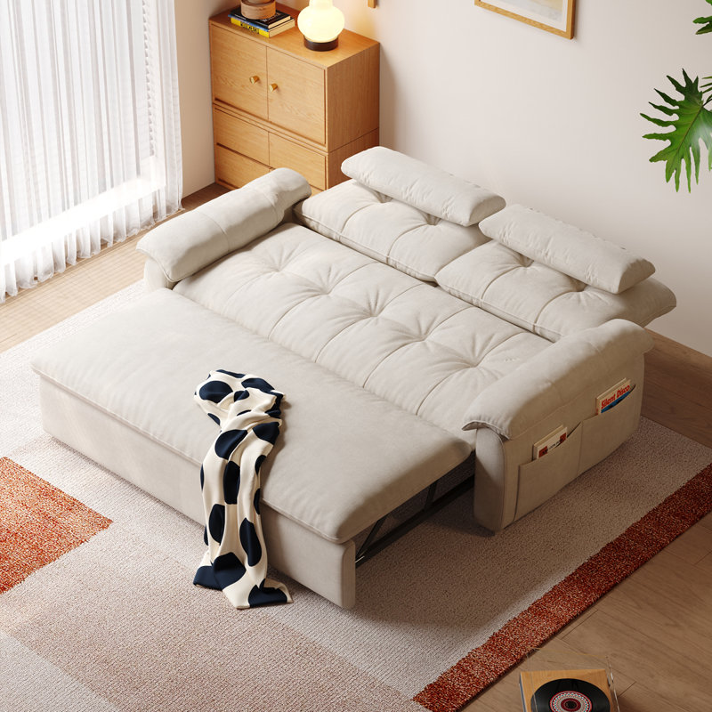 70.87 "3-in-1 Pull-Out Sofa Bed with Adjustable Backrest, Storage Armrests & Cozy Adult Sleep, White