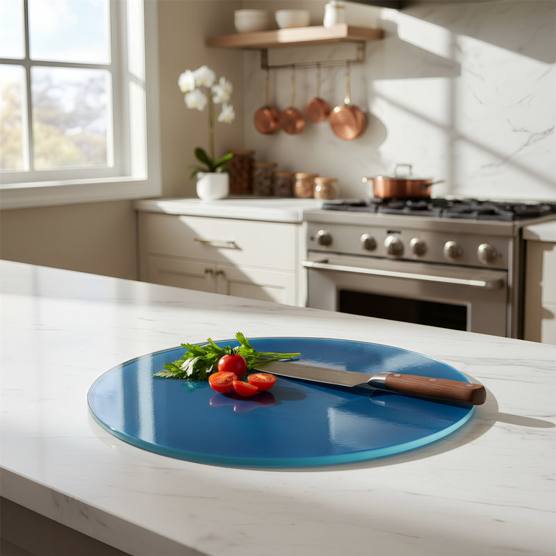 Harbour Housewares - 30cm Round Glass Chopping Board, Blue