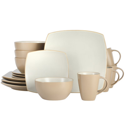 Gibson Soho Lounge 16 Piece Square Dinnerware Set – Tan (96891.16R)