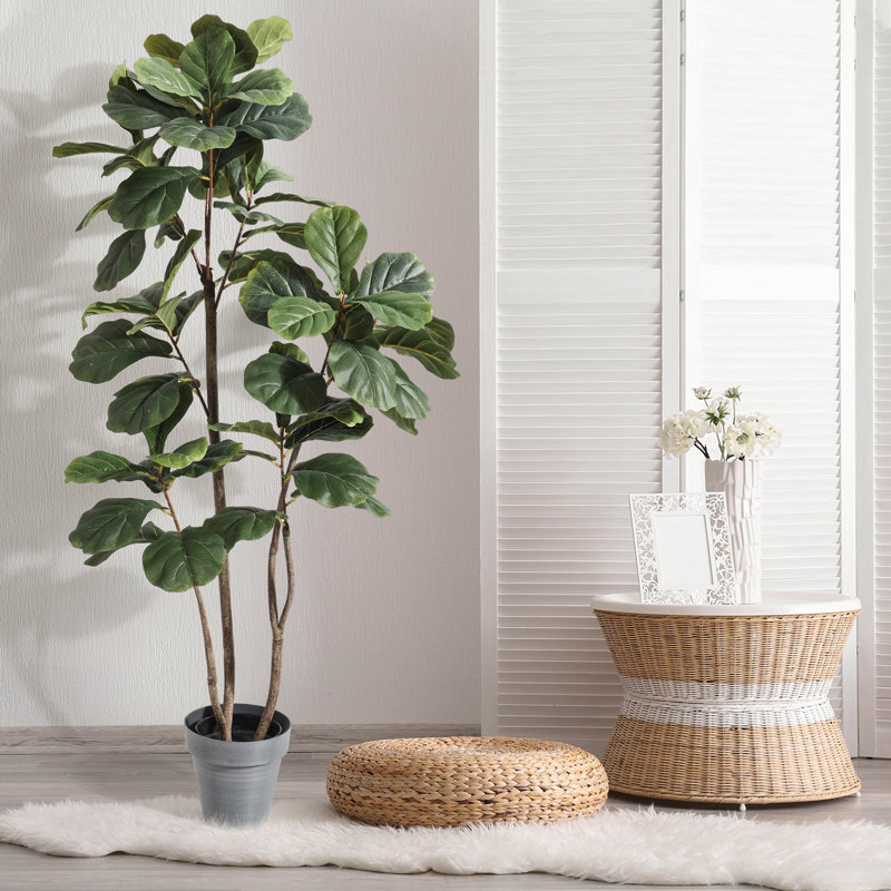 Faux Plants Artificial Tree 61'' Tall Fiddle Leaf Fig Tree in Black Pot Indoor for Home Office Décor