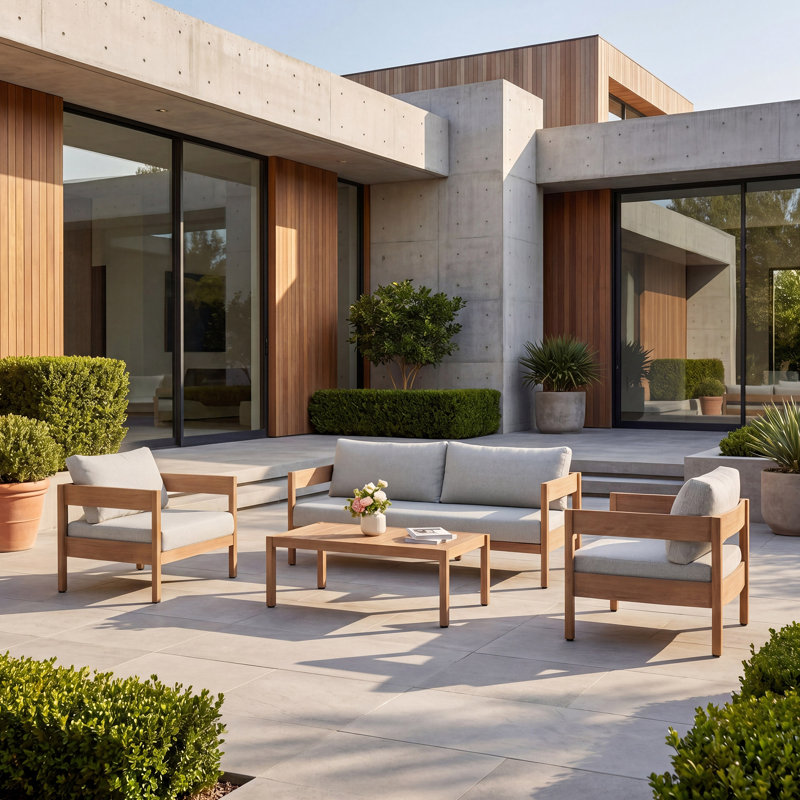 Ensemble de 4 canapés d'extérieur modernes et minimalistes avec structure en aluminium et coussins résistants aux intempéries