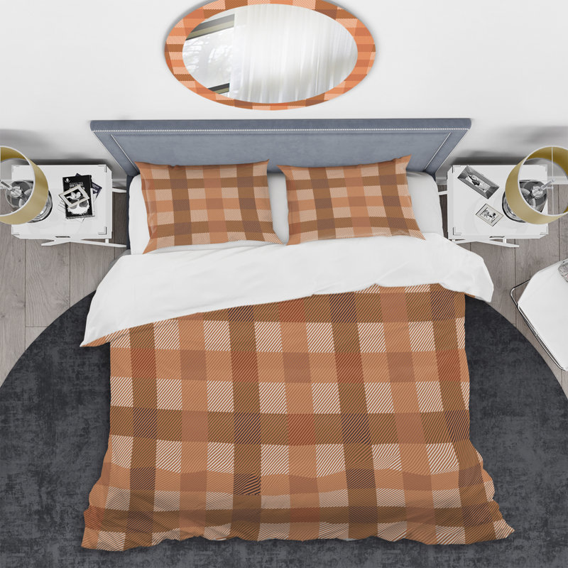Ensemble de housse de couette en microfibre brun / pêche 3 pièces, Housse de couette pour grand lit et 2 taies décor