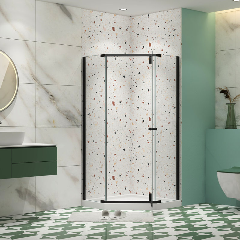 Pivot Shower Enclosure Matte Black - 1/4" Tempered Glass For Bathroom Style Enhancement 34.75"X34.75"X72" Door Comfortable Use