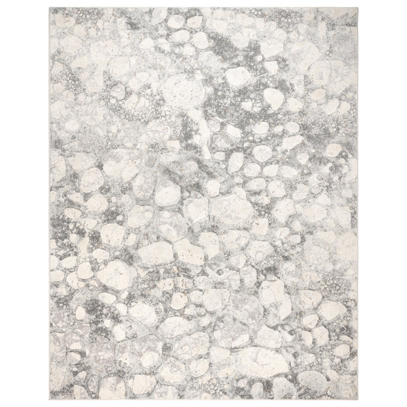  Blayne Basalt Modern Natural Stone Pattern Gray/Ivory Polypropylene Area Rug, Rectangle 6'6" x 9'