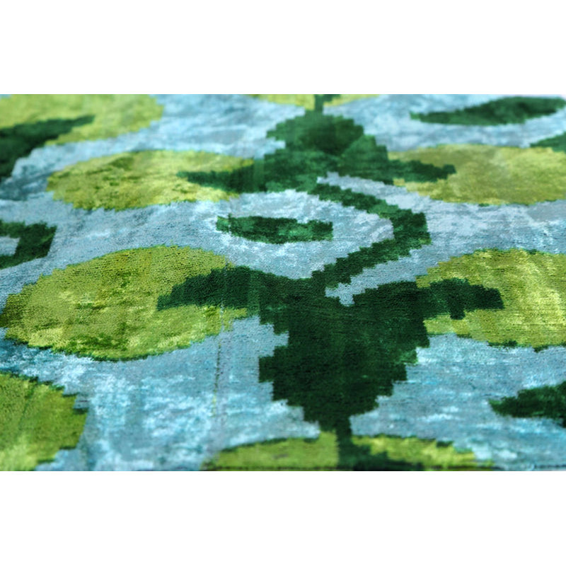 Coussin en velours vert feuille et turquoise - motif botanique fait à la main 16 x 24