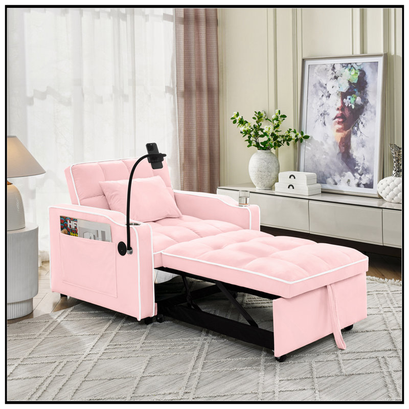 Canapé-lit convertible avec rallonge réglable, multi-poches et recharge USB, idéal pour les petits espaces et une utilisation polyvalente.