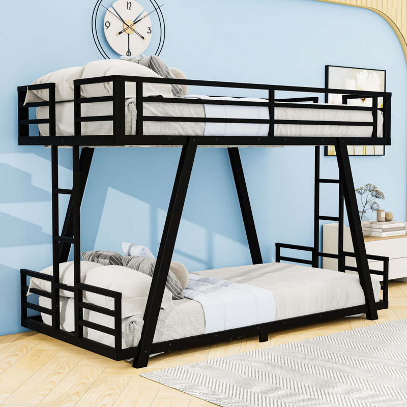 Metal Bunk Bed with Dual Side Ladders, Reinforced Support Legs & Low Profile Frame, Extra Long Twin Over Extra Long Twin