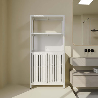 Bamboo Storage Cabinet with Magnetic Door Catch for Multi-Room Organization