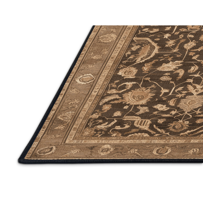 Tapis brun lavable à la machine, Rond 8 pi