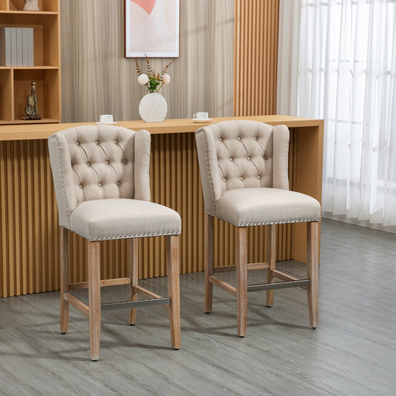 Homcom Counter Height Bar Stools Set Of 2 With Wood Legs, Beige