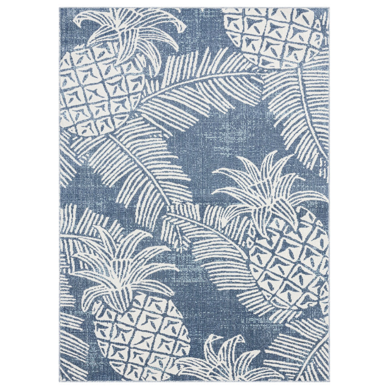 Tommy Bahama Malibu Pineapple Coastal Indoor/Outdoor Area Rug, Navy/Ivory, Rectangle 7'10" x 10'2"