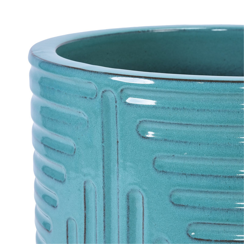 Modern Cyan Glossy Ceramic Flowerpot, Functional For Patio And Garden, Built - In Drainage Roots Planter Indoor Outdoor Spaces, Featuring Hole, Frost Weather